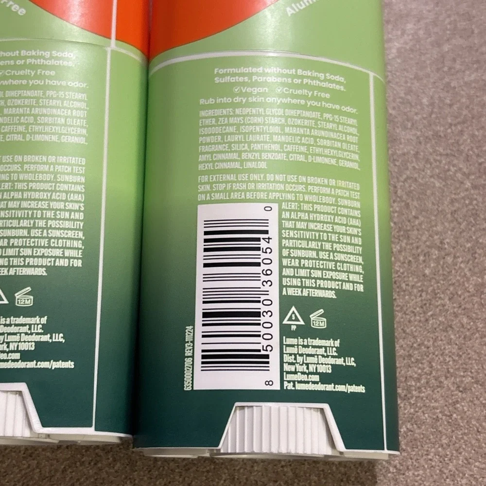 Lume Whole Body Deodorant 2-Pack, 72-hr‎ Smooth Solid Stick, Fresh Alpine 2.6 oz